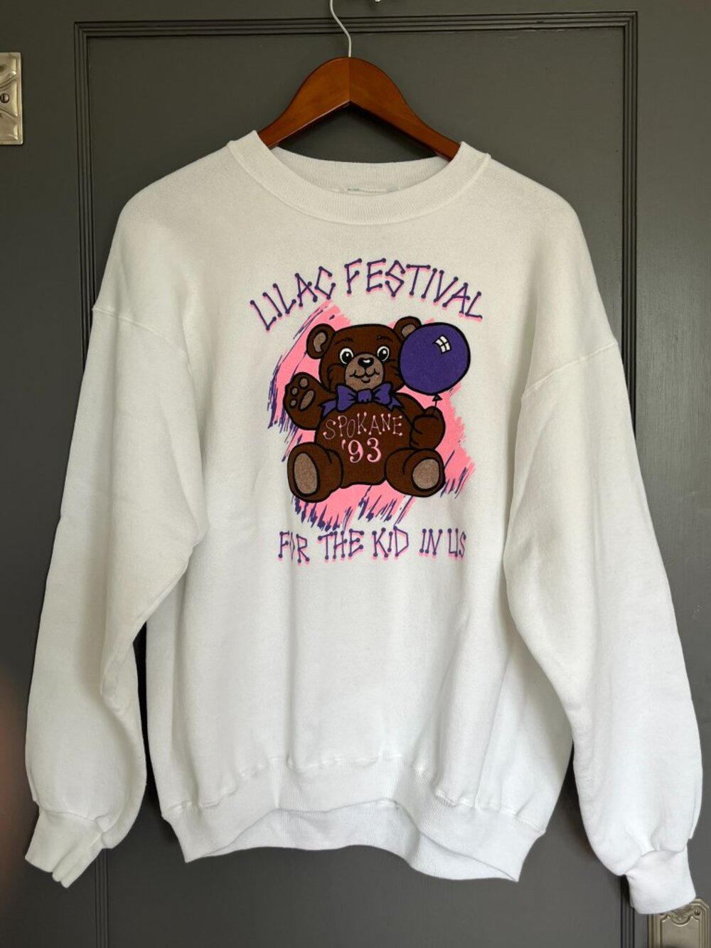 1993 Spokane Lilac Festival Sweatshirt Adult Large L Teddy Bear Vintage Hanes